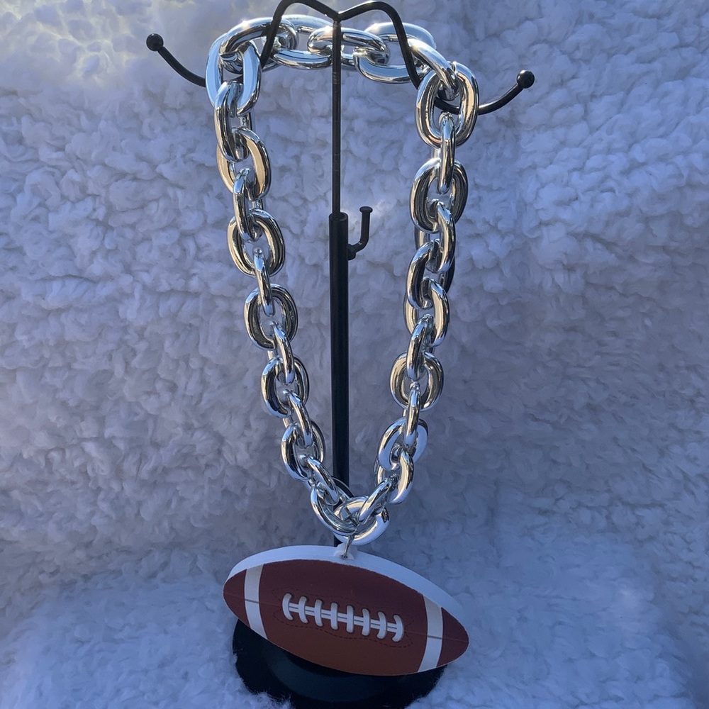 Silver Chain Necklace with Brown Football Pendant - Unbranded (NIP)